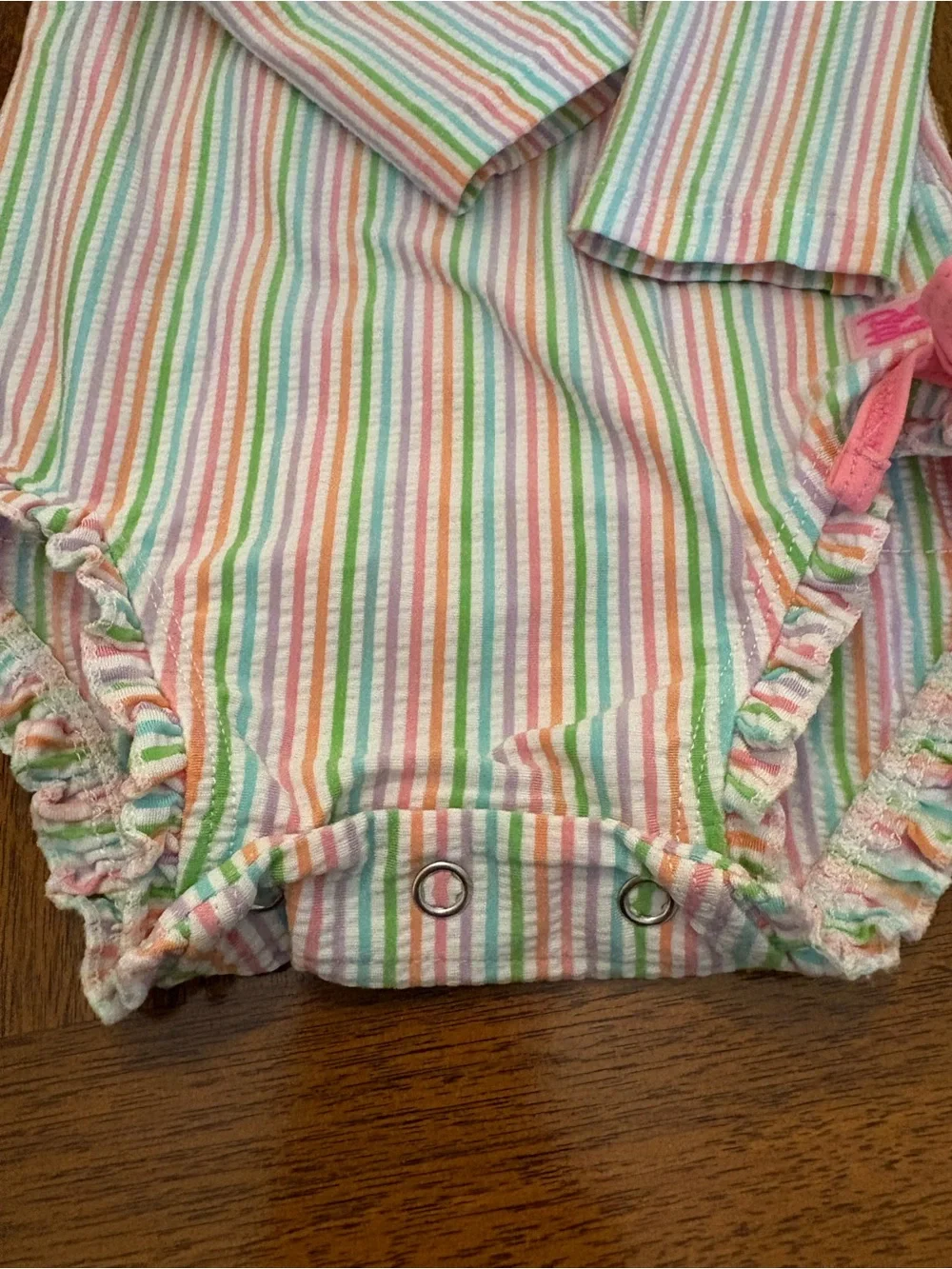 Ruffle Butts Pink Trim Multicolor Striped Long Sleeve One-Piece Swim